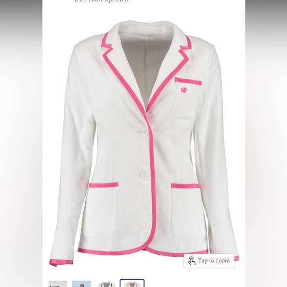 Bask- Baskpoolside - white & pink jacket - Women's White & pink Toweling Blazer - Picture 3 of 12